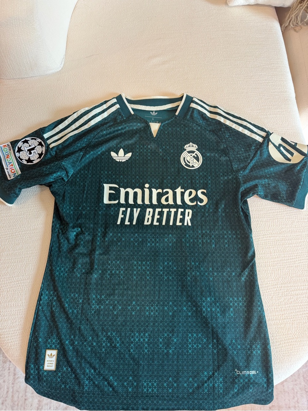 adidas Real Madrid Kids Teal and White Jersey - Emirates Fly Better